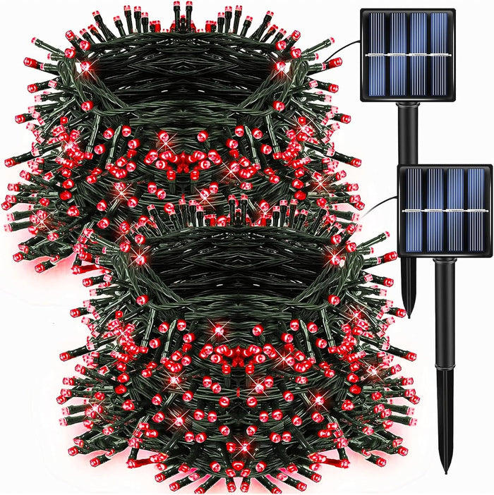 Dazzle Bright 2 Pack Total 400LED 132FT Halloween Solar String Outdoor Lights, 8 Modes Waterproof Halloween Lights for Bedroom Patio Garden Tree Party Yard Decoration (Purple & Orange)
