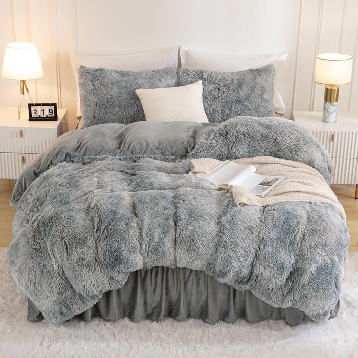 Andency Queen Comforter Set Black, Fluffy Winter Faux Fur Warm Soft Plush Bedding Comforter Set (1 Velvet Comforter & 2 Pillowcases), Fuzzy Thick Heavy Puffy Comforters Bed Set