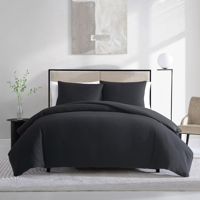 Vera Wang - Queen Comforter Set, Luxury Cotton Bedding with Matching Shams, Medium Weight & Ideal for All Seasons (Waffle Pique Queen, White)