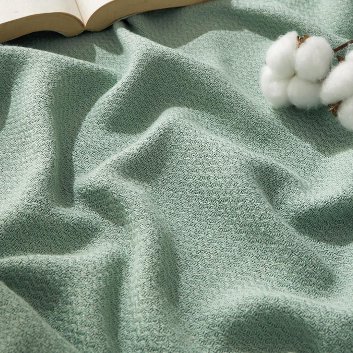 Bedsure GentleSoft 100% Cotton Blanket Queen Size for Bed - Breathable and Lightweight, Soft Cozy Textured Herringbone Woven Blanket for Summer, Linen Beige, 90x90 inches
