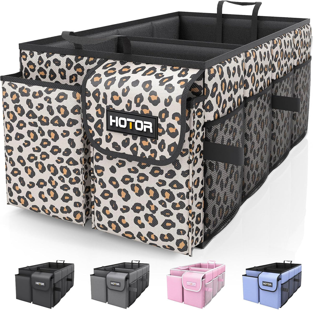 HOTOR Trunk Organizer - Car Organizer, Foldable Trunk organizer for SUVs & Sedans, Sturdy Car Organization for Car Accessories, Tools, Sundries, Black, 2 Compartments, 21.3"×12.6"×10.6"