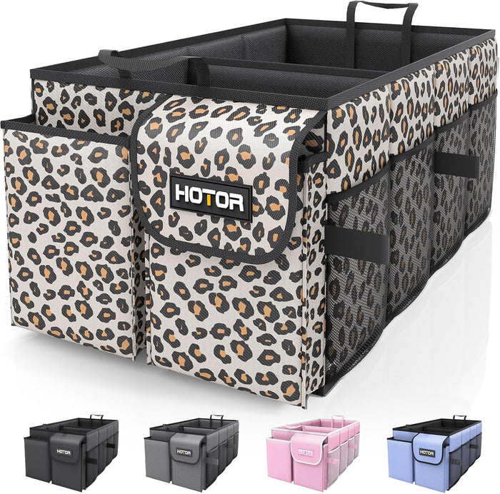 HOTOR Trunk Organizer - Car Organizer, Foldable Trunk organizer for SUVs & Sedans, Sturdy Car Organization for Car Accessories, Tools, Sundries, Black, 2 Compartments, 21.3"×12.6"×10.6"