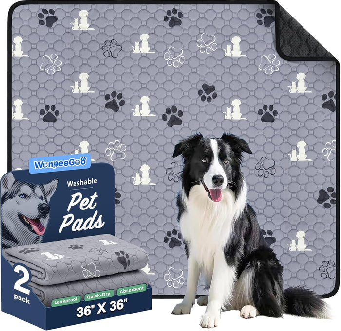 Washable Pee Pads for Dogs, 4 Pack Absorbent Reusable Training Dog Pads Pet Puppy Pads, Non-Slip Potty Pads for Whelping, Playpen, Crate, Bed, Grey 18"x24"