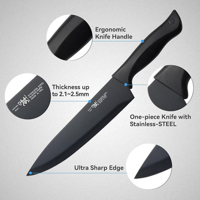 Knife Set, HUNTER.DUAL 15 Pcs Kitchen Knife Set with Block Self Sharpening, Dishwasher Safe, Anti-slip Handle, Black