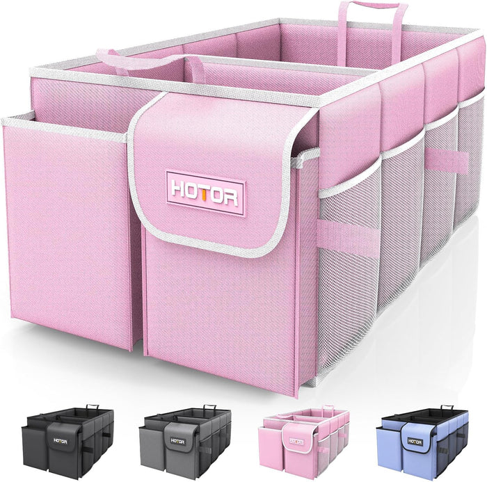 HOTOR Trunk Organizer - Car Organizer, Foldable Trunk organizer for SUVs & Sedans, Sturdy Car Organization for Car Accessories, Tools, Sundries, Black, 2 Compartments, 21.3"×12.6"×10.6"