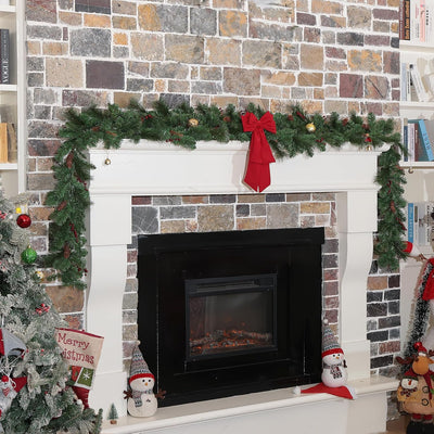 9 Feet Artificial Christmas Garland - Christmas Decorations - Carolina Pine Garland for Table,Mantle,Fireplace Indoor Outdoor-Garland for Christmas Decorations - Holiday Decor -Free Battery LED Lights