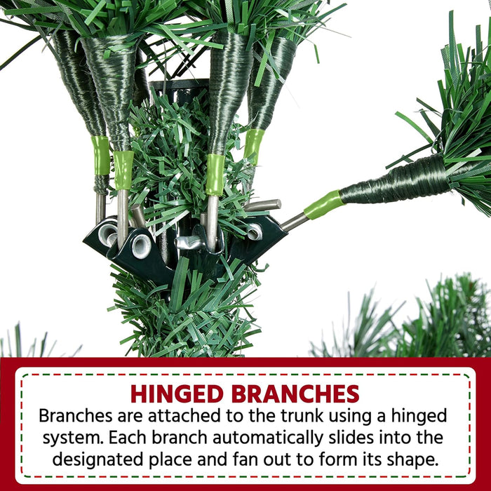 Yaheetech 6ft Pre-lit Frosted Artificial Hinged Christmas Tree with 818 Flocked PVC Tips,62 Pine Cones,62 Holly Berries & 250 Warm White Lights,Foldable Stand,Green