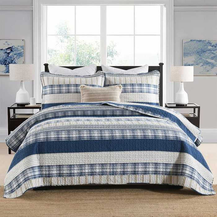 Homzard Quilts Queen Size - Black and White Queen Comforter Set, 100% Cotton Black Grey Striped Bedding Set, Lightweight Reversible Bedspread Set, 3 Piece All Season