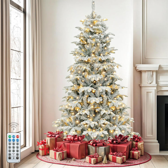 DWVO 6.5ft Aspen Fir Christmas Tree, Layered Artificial Christmas Tree with Crystal Embellishments, 900 Mixed PE & PVC Branch Tips, 500 Lights,Green with Remote Control