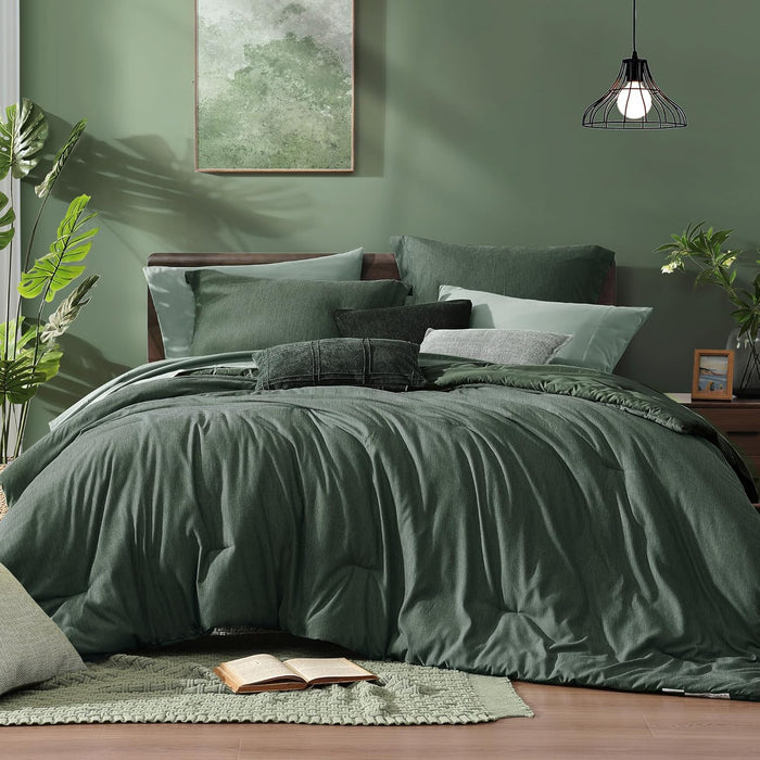 Monbix Queen Comforter Set - 7 Pieces Cationic Dyeing Olive Green Bed in a Bag Queen Bedding Sets with Comforter, Sheets, Pillowcases & Shams, Reversible Bedding Comforters Sets