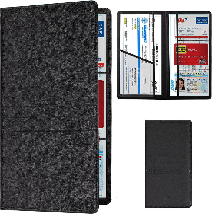 TOURSUIT Car Registration and Insurance Card Holder, Vehicle License Document Glove Box Compartment Organizer, Interior Car Accessories for Women Men Teens (Carbon Fiber Black)