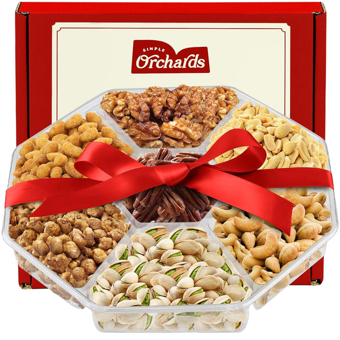 Holiday Nuts gift Basket - Delicious Mixed Cravings Gourmet Collection, Features 7 Sectional Platter with Freshly Roasted Nuts, Thanksgiving Gift Basket.