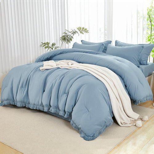 Andency King Size Comforter Set with Sheets Burnt Orange - 7 Pieces Bed in a Bag Boho Soft Lightweight Bedding Sets, Terracotta Rust Tassel Bed Set with Comforter, Sheets, Pillowcases & Shams