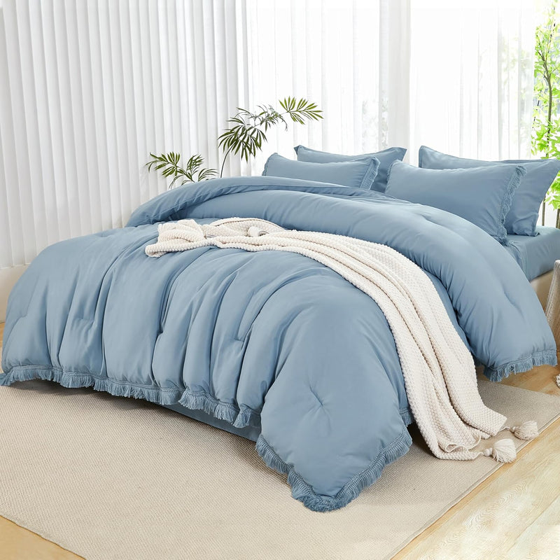 Andency King Size Comforter Set with Sheets Burnt Orange - 7 Pieces Bed in a Bag Boho Soft Lightweight Bedding Sets, Terracotta Rust Tassel Bed Set with Comforter, Sheets, Pillowcases & Shams