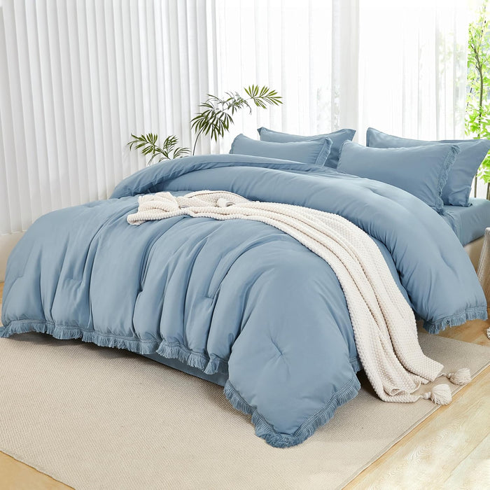 Andency King Size Comforter Set with Sheets Burnt Orange - 7 Pieces Bed in a Bag Boho Soft Lightweight Bedding Sets, Terracotta Rust Tassel Bed Set with Comforter, Sheets, Pillowcases & Shams