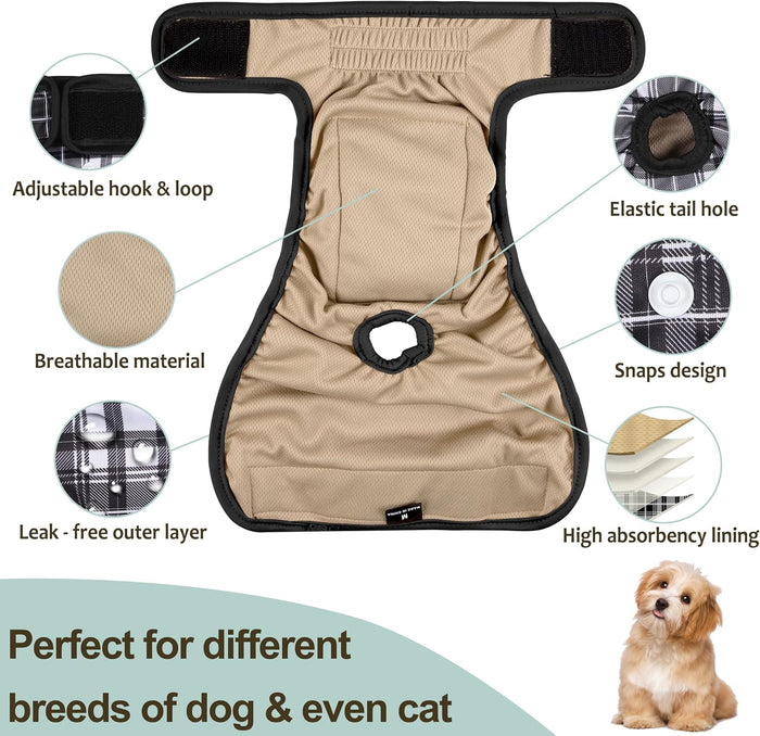 Female Dog Diapers 5Pcs - Premium Reusable Diapers for Doggie in Heat - Highly Absorbent Dog Diapers Female for Pet Incontinence with Adjustable Snaps, Black, L
