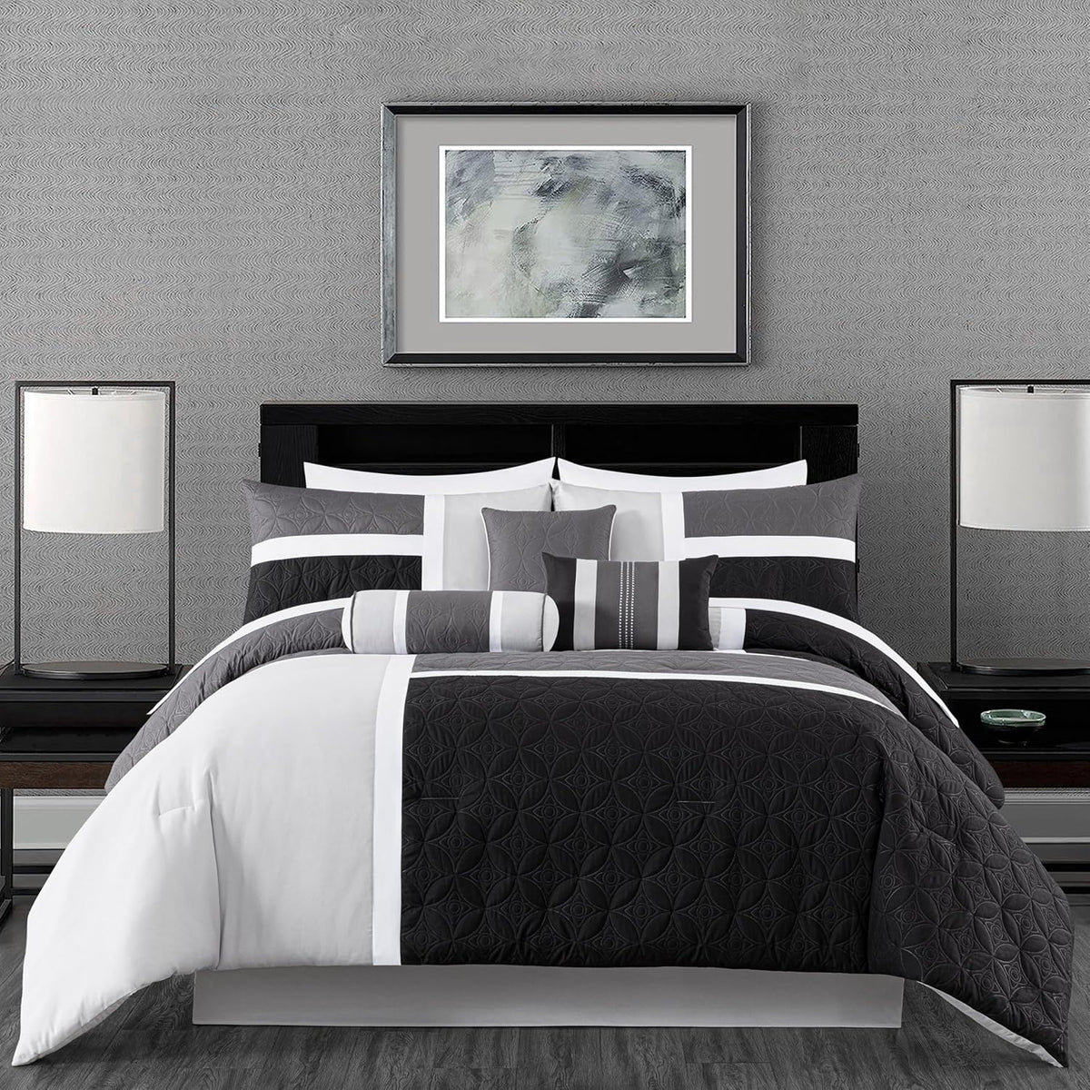 Chezmoi Collection Upland 7-Piece Quilted Patchwork Comforter Set, Lavender/Gray/Purple, California King