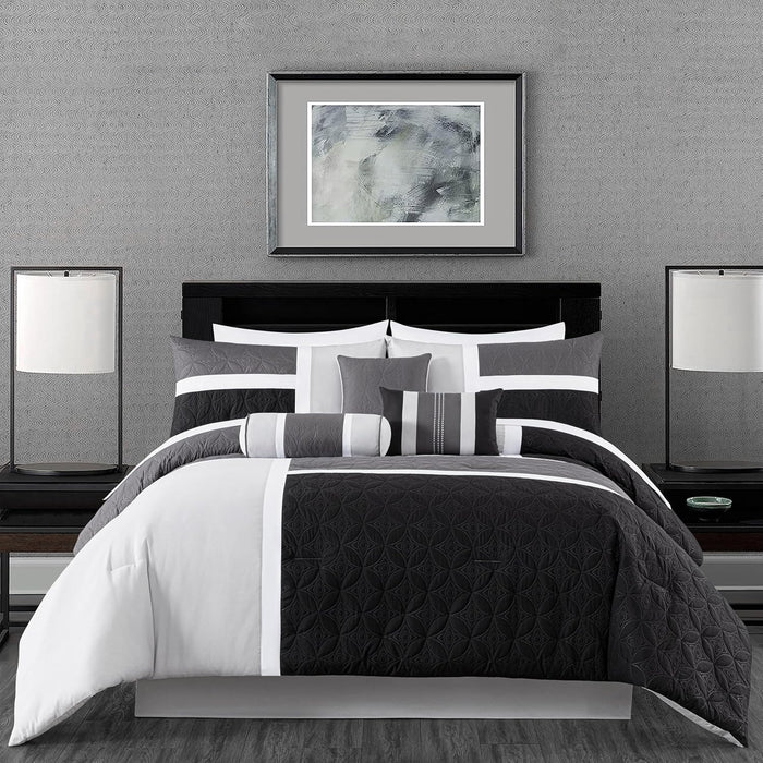 Chezmoi Collection Upland 7-Piece Quilted Patchwork Comforter Set, Lavender/Gray/Purple, California King