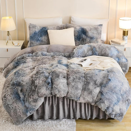 Andency Queen Comforter Set Black, Fluffy Winter Faux Fur Warm Soft Plush Bedding Comforter Set (1 Velvet Comforter & 2 Pillowcases), Fuzzy Thick Heavy Puffy Comforters Bed Set