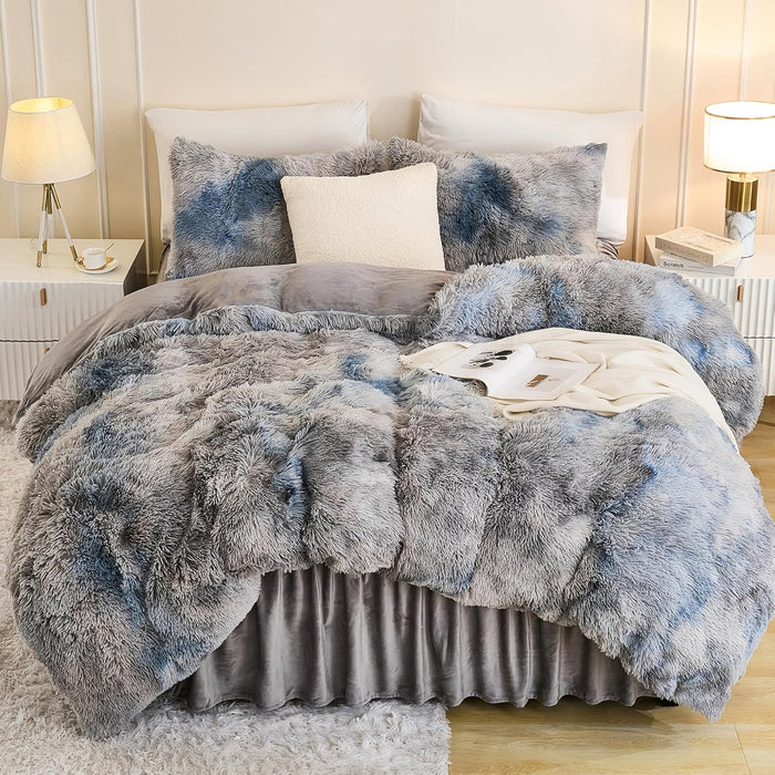 Andency King Size Comforter Set Black, Fluffy Winter Faux Fur Warm Soft Plush Bedding Comforter Set (1 Velvet Comforter & 2 Pillowcases), Fuzzy Thick Heavy Puffy Comforters Bed Set