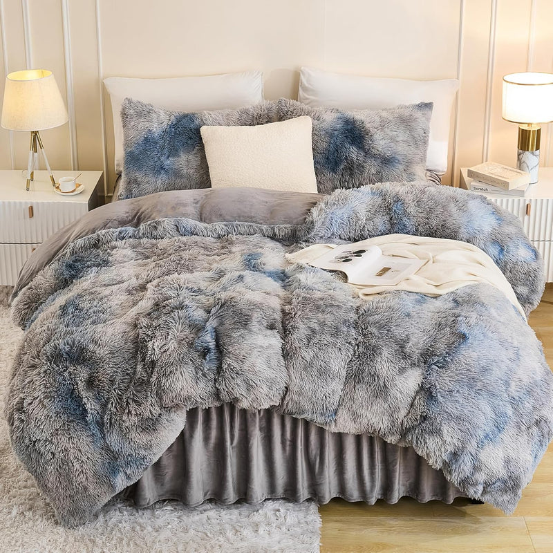 Andency King Size Comforter Set Black, Fluffy Winter Faux Fur Warm Soft Plush Bedding Comforter Set (1 Velvet Comforter & 2 Pillowcases), Fuzzy Thick Heavy Puffy Comforters Bed Set