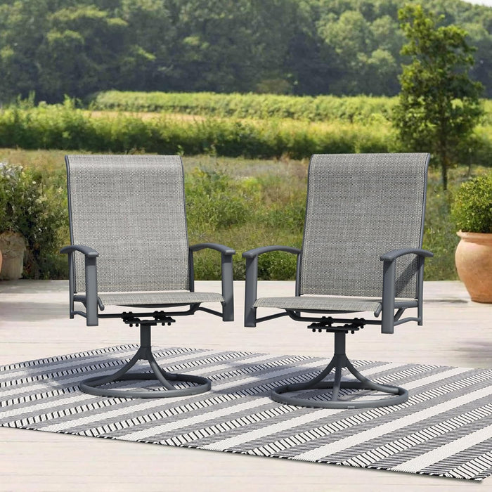 Outdoor Patio Swivel Dining Chairs Set of 4, All-Weather Swivel Rocker Chairs with Textilene High Back and Black Rust-Proof Metal Frame, Perfect for Patio, Lawn, Garden, or Backyard, Grey