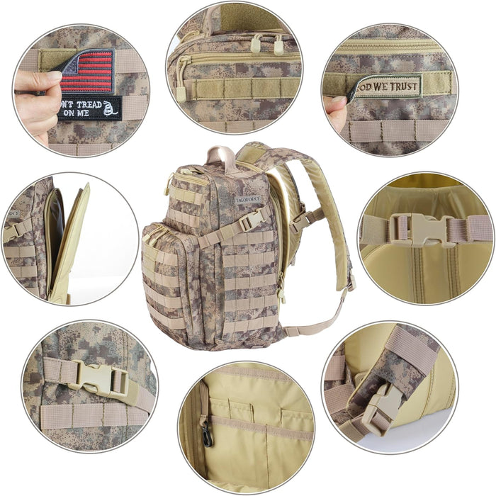 Tactical Military Camo Backpack 40L – Army Molle Assault Pack with Hydration Compartment, Multiple Pockets, Heavy Duty Bug Out Bag for Hiking, Camping, Survival, Outdoor Gear