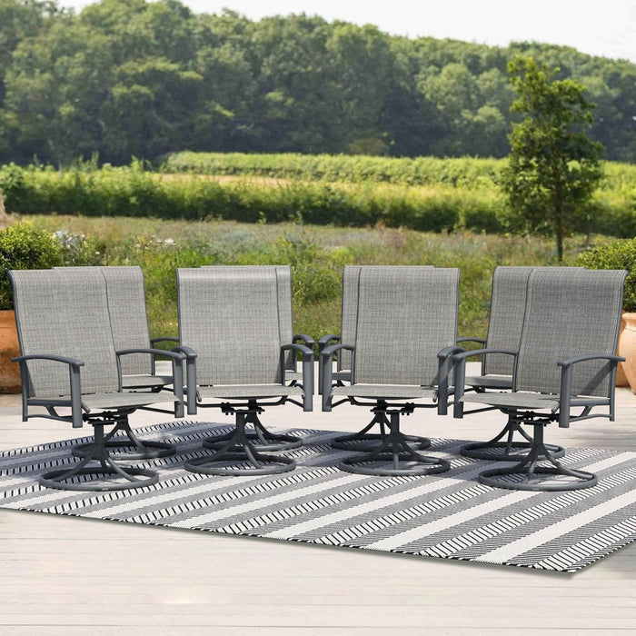 Outdoor Patio Swivel Dining Chairs Set of 4, All-Weather Swivel Rocker Chairs with Textilene High Back and Black Rust-Proof Metal Frame, Perfect for Patio, Lawn, Garden, or Backyard, Grey