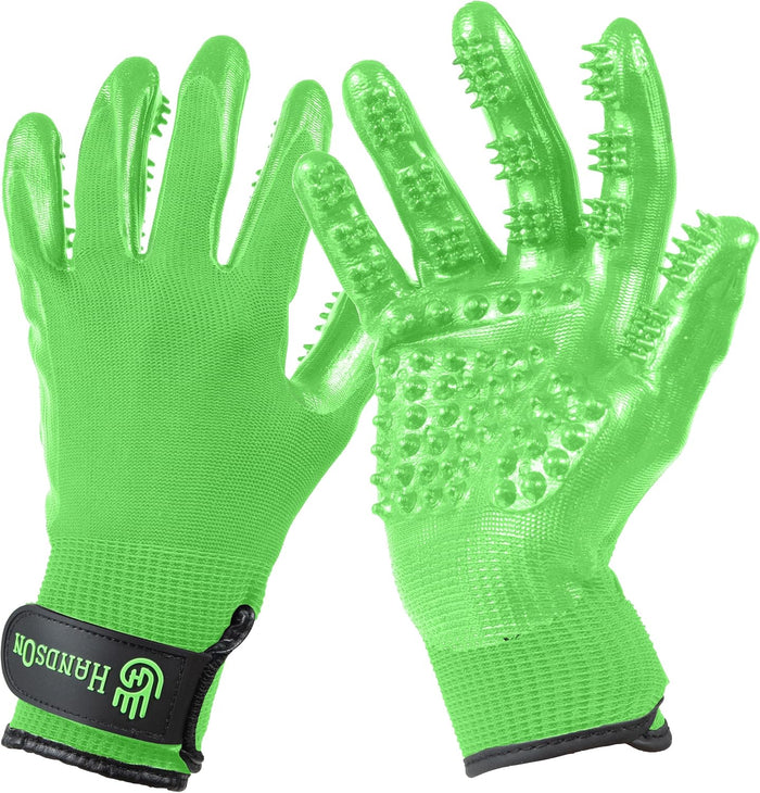 H HANDSON Pet Grooming Gloves - Patented #1 Ranked, Award Winning Shedding, Bathing, & Hair Remover Gloves - Gentle Brush for Cats, Dogs, and Horses (Grey, Small)