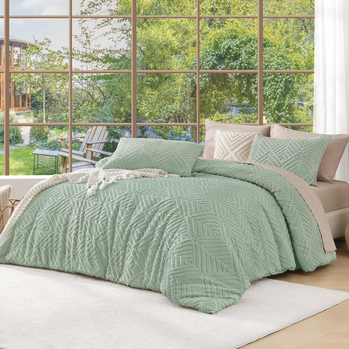 Andency King Size Comforter Set Beige, 3 Pieces Boho King Bedding Comforter Set Cream, All Season Soft Lightweight Tufted Textured Down Alternative Comforter Fluffy Bed Set