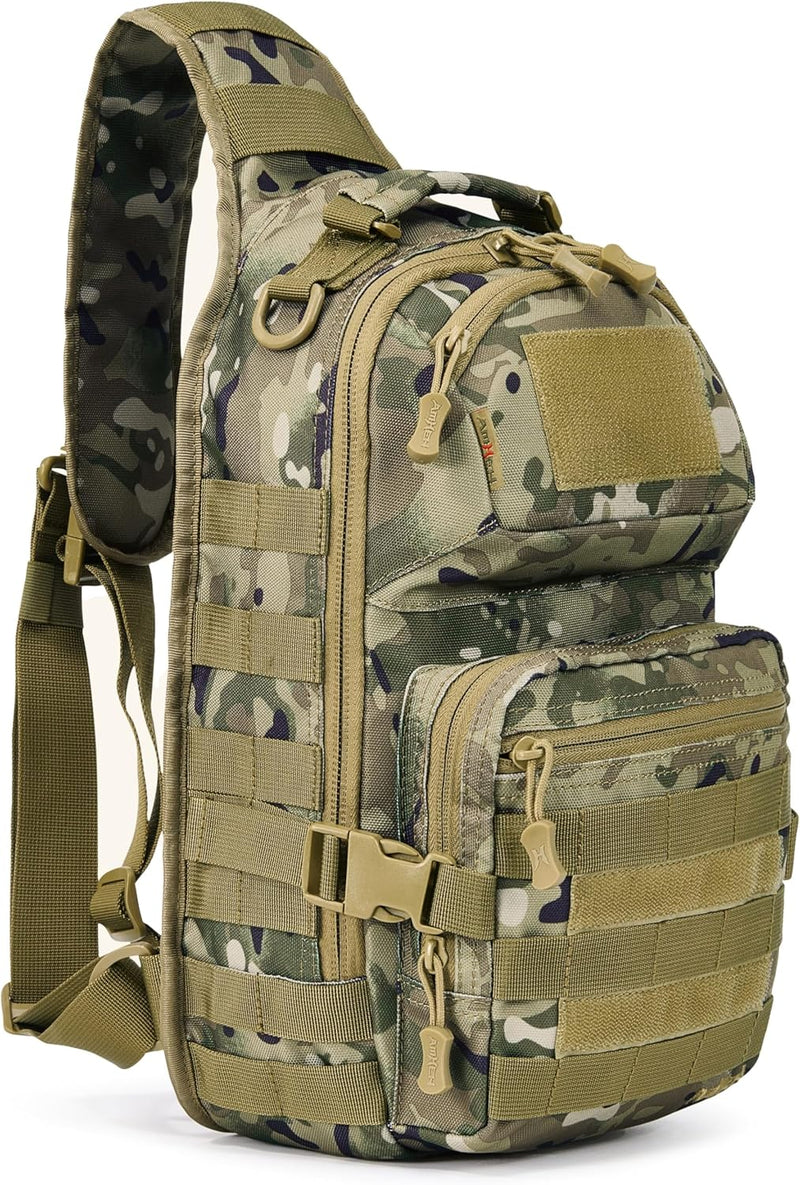 Military Tactical Crossbody Sling Bag One Strap Backpack 15L Black | Fit 12 Inch Laptop, Molle, Travel, Hiking, Daily Use
