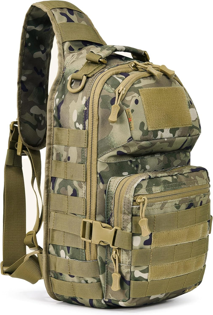 Military Tactical Crossbody Sling Bag One Strap Backpack 15L Black | Fit 12 Inch Laptop, Molle, Travel, Hiking, Daily Use