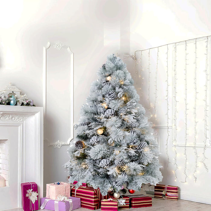Camden 7.5ft Prelit Artificial Christmas Tree with Foot Pedal, 2755 Branch Tips, 600 Warm Lights and Metal Stand, 58" Wide Realistic Hinged Christmas Tree with Lights by Naomi Home