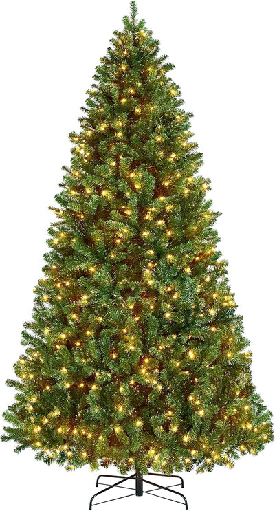 Yaheetech 9ft Pre-lit Spruce Artificial Hinged Christmas Pine Tree Prelighted Holiday Xmas Tree for Home Party Decoration with 850 Warm White Lights and 2160 Branch Tips, Green