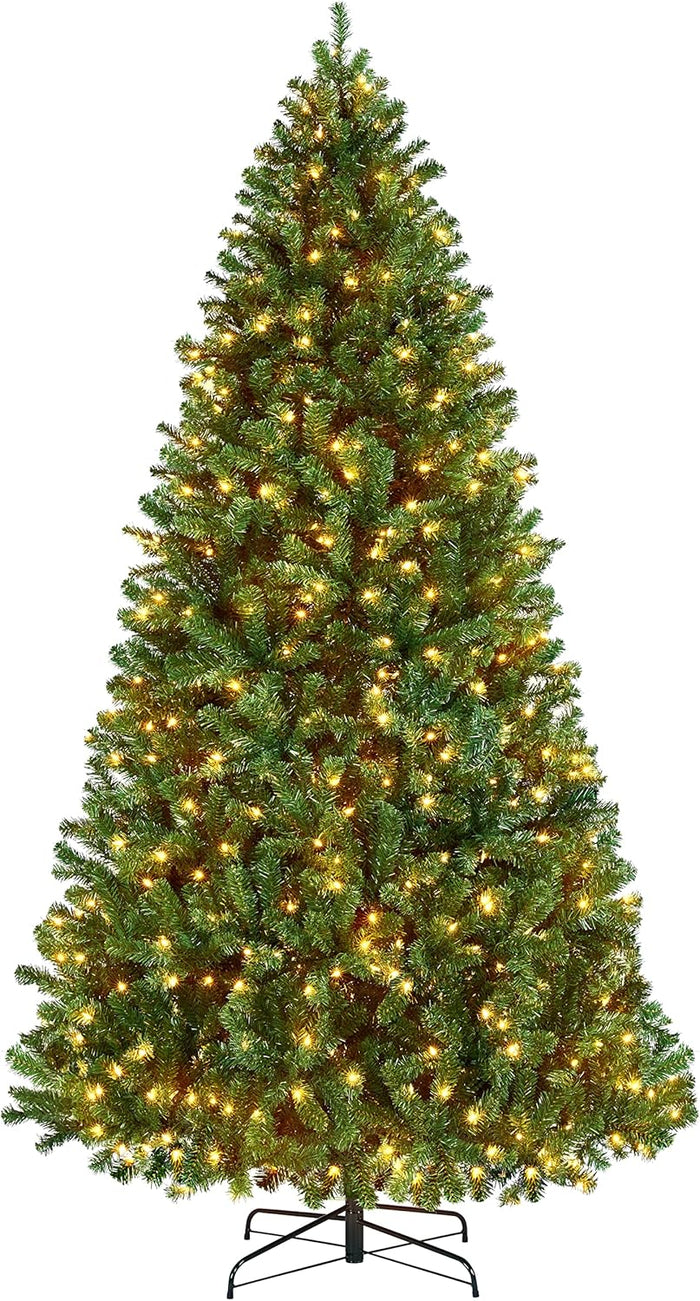 Yaheetech 9ft Pre-lit Spruce Artificial Hinged Christmas Pine Tree Prelighted Holiday Xmas Tree for Home Party Decoration with 850 Warm White Lights and 2160 Branch Tips, Green