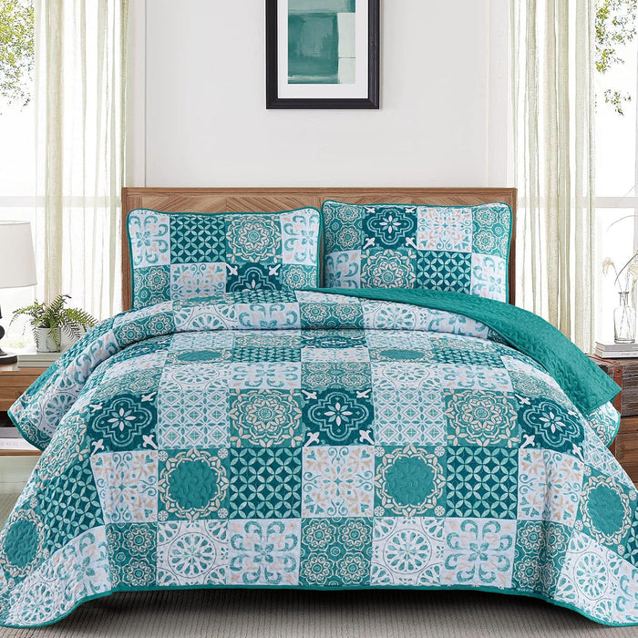 Dobuyly Grey Black Quilt Set Queen Size, Boho Plaid Patchwork Bedspreads Coverlet Set, 3 Pieces Soft Lightweight Microfiber Farmhouse Quilt Bedding Set for All Seasons 96"x90"