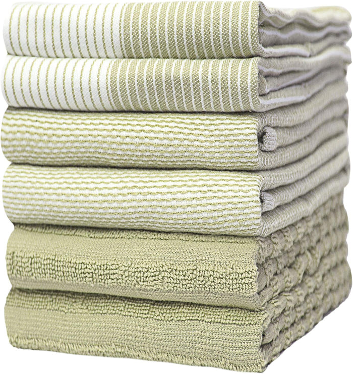 Premium Kitchen Towels (20”x 28”, 6 Pack) | Large Cotton Dish Towels | Flat & Terry Highly Absorbent Kitchen Linen Set with Hanging Loop | Tan