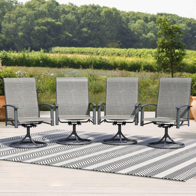 Outdoor Patio Swivel Dining Chairs Set of 4, All-Weather Swivel Rocker Chairs with Textilene High Back and Black Rust-Proof Metal Frame, Perfect for Patio, Lawn, Garden, or Backyard, Grey