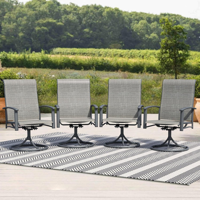 Outdoor Patio Swivel Dining Chairs Set of 4, All-Weather Swivel Rocker Chairs with Textilene High Back and Black Rust-Proof Metal Frame, Perfect for Patio, Lawn, Garden, or Backyard, Grey