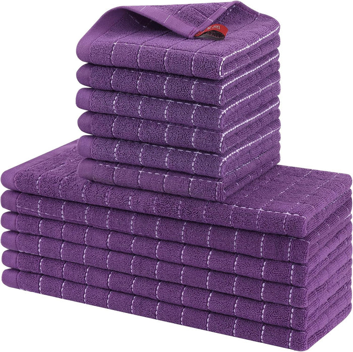 Homaxy Kitchen Towels and Dishcloths Set, 12 x 12 and 13 x 28 Inches, Set of 8 Bulk Cotton Terry Kitchen Towels Set, Checkered Designed, Soft and Super Absorbent Dish Cloths, Black