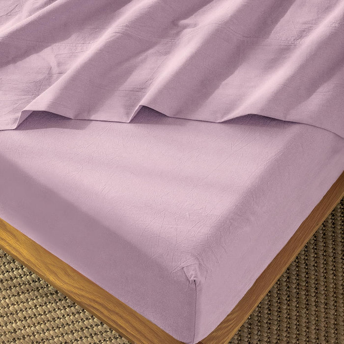 MooMee Fitted Bottom Sheet Only 100% Washed Cotton Linen Like Textured Breathable Durable Soft Comfy Deep Pocket Fits Mattress up to 17" (White Dark Grey Wide Stripes, Queen)