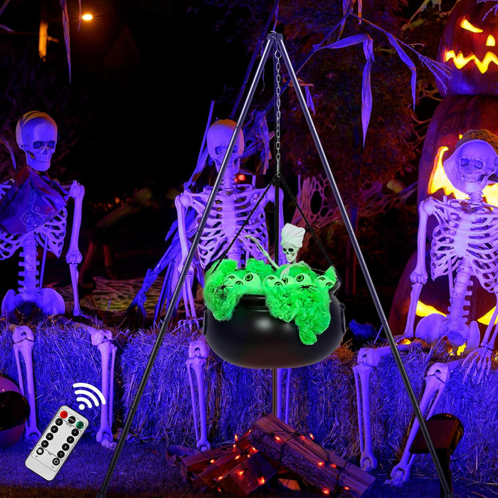 Halloween Decorations Outdoor Indoor,Large Witches Cauldron on 52" Tripod with String Lights, Skeleton and Eyeballs,Hocus Pocus Decor,Witches Cauldron for Yard Patio Garden Lawn Decorations.