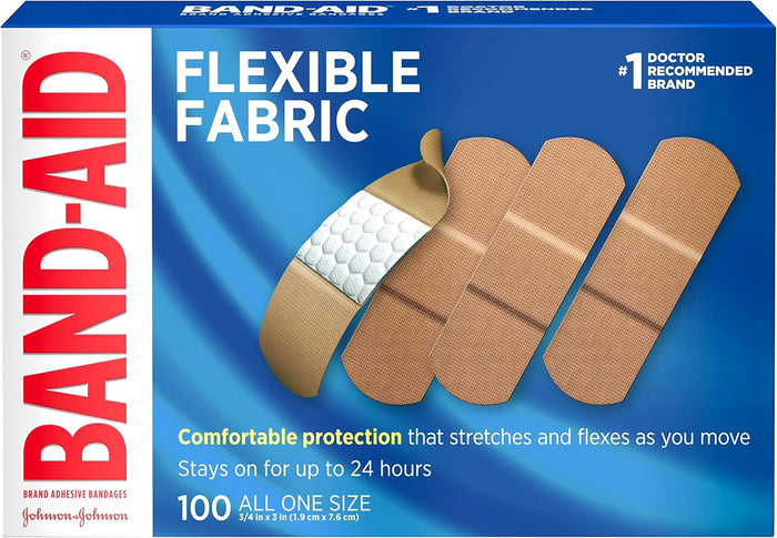 Band-Aid Brand Flexible Fabric Sterile Adhesive Bandages, Comfortable Cushioned Wound Care & Protection for Minor Cuts, Scrapes & Burns, First Aid, Hurt-Free Comfort Pad, One Size 1x3 In, 100 Count