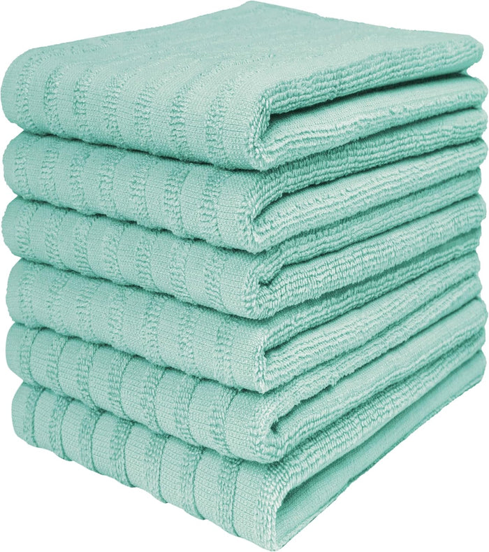 Premium Kitchen Towels (20”x 28”, 6 Pack) | Large Cotton Dish Towels | Flat & Terry Highly Absorbent Kitchen Linen Set with Hanging Loop | Tan