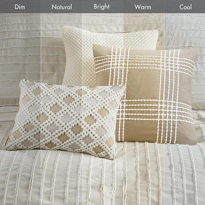 Madison Park King Comforter Set Clipped Jacquard Stripes with Buttons Boho Comforter for a King-Size Bed, Cotton Oversized Comforters with Removable Cover Boho Bedding, King Ivory 9 Piece