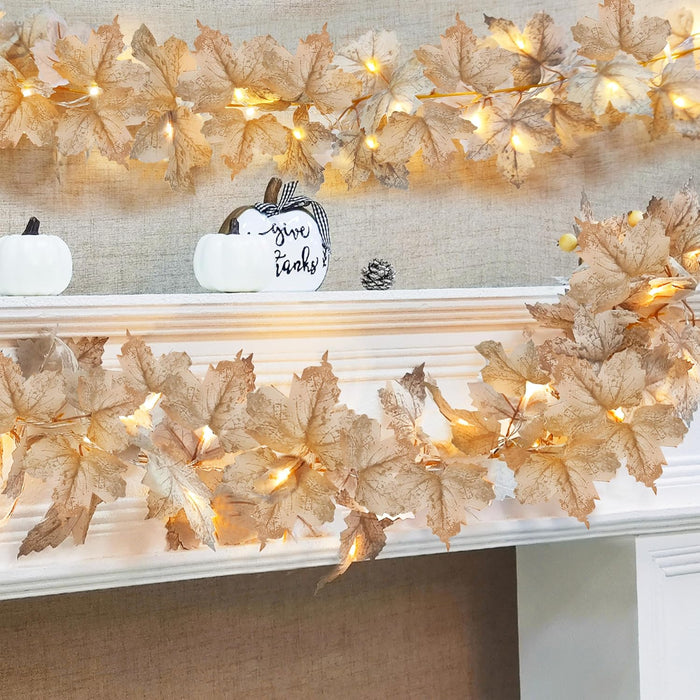 Timer - 2 Pack Fall Decor Fall Garland with Lights Fall Decorations for Home, Lighted Maples Leaves Garland Total 13Ft 40LED Battery Operated Autumn Harvest Halloween Thanksgiving Decor Indoor Outdoor