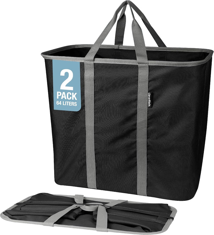 CleverMade Collapsible Laundry Basket Hamper - Navy Noir Cream 2-Pack 64L - Space Saving Storage Organizer with Handles Foldable Home Organization