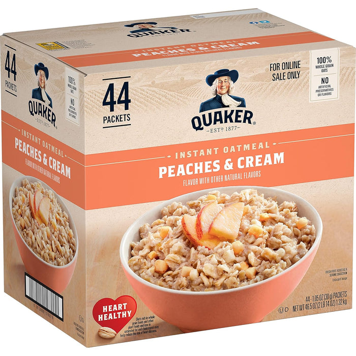 Quaker Instant Oatmeal, Strawberries & Cream, 1.05 Oz, (Pack of 44)