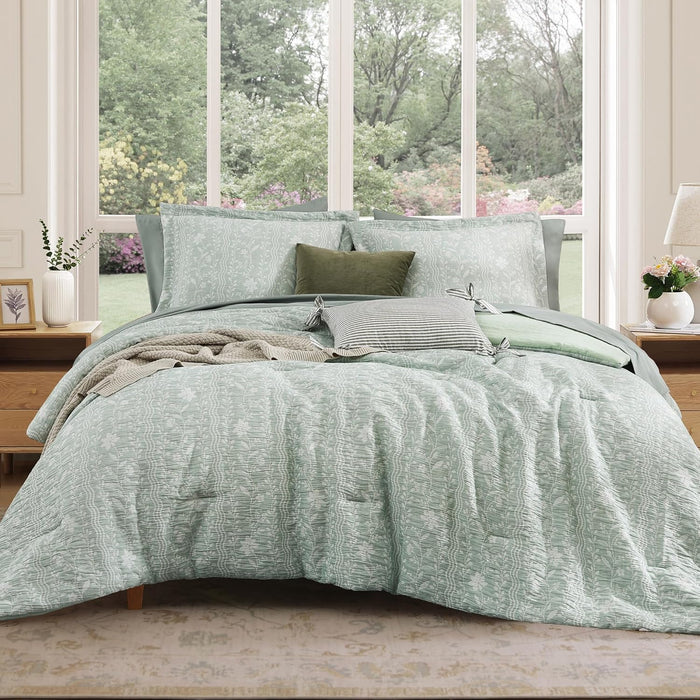 Queen Comforter Set -7 Pieces Terrecotta Floral Comforter Set for All Seasons, Bed in a Bag Queen with Botanical Flowers Comforter, Sheets, Pillowcases & Shams