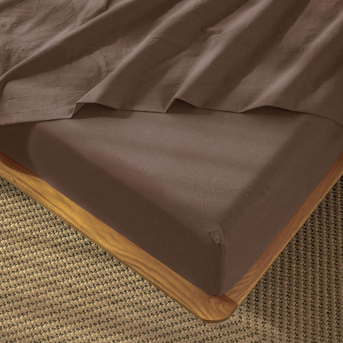 MooMee Fitted Bottom Sheet Only 100% Washed Cotton Linen Like Textured Breathable Durable Soft Comfy Deep Pocket Fits Mattress up to 17" (White Dark Grey Wide Stripes, Queen)